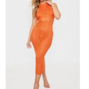 New orange knit midi dress swimsuit coverup size M